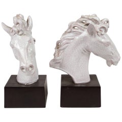 Vintage Pair of Austrian Glazed Ceramic Horse Heads Lamps