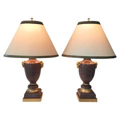 Pair of 19th Century French Empire Porphyry and Gilt Bronze Lamps 2