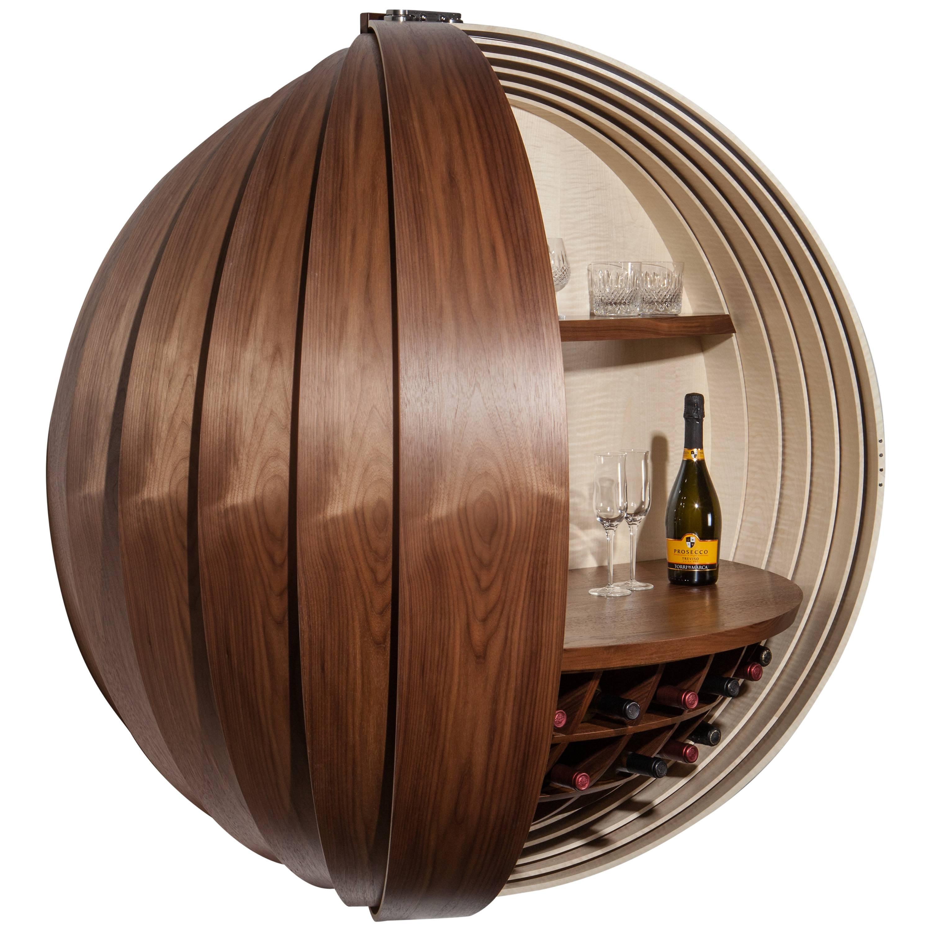 Contemporary Walnut Drinks Cabinet or Dry Bar, Wall-Mounted For Sale