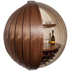 Contemporary Walnut Drinks Cabinet or Dry Bar, Wall-Mounted