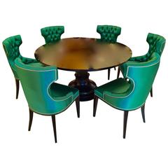 Very Elegant Dining Table and Six Chairs Padded Satin Chairs