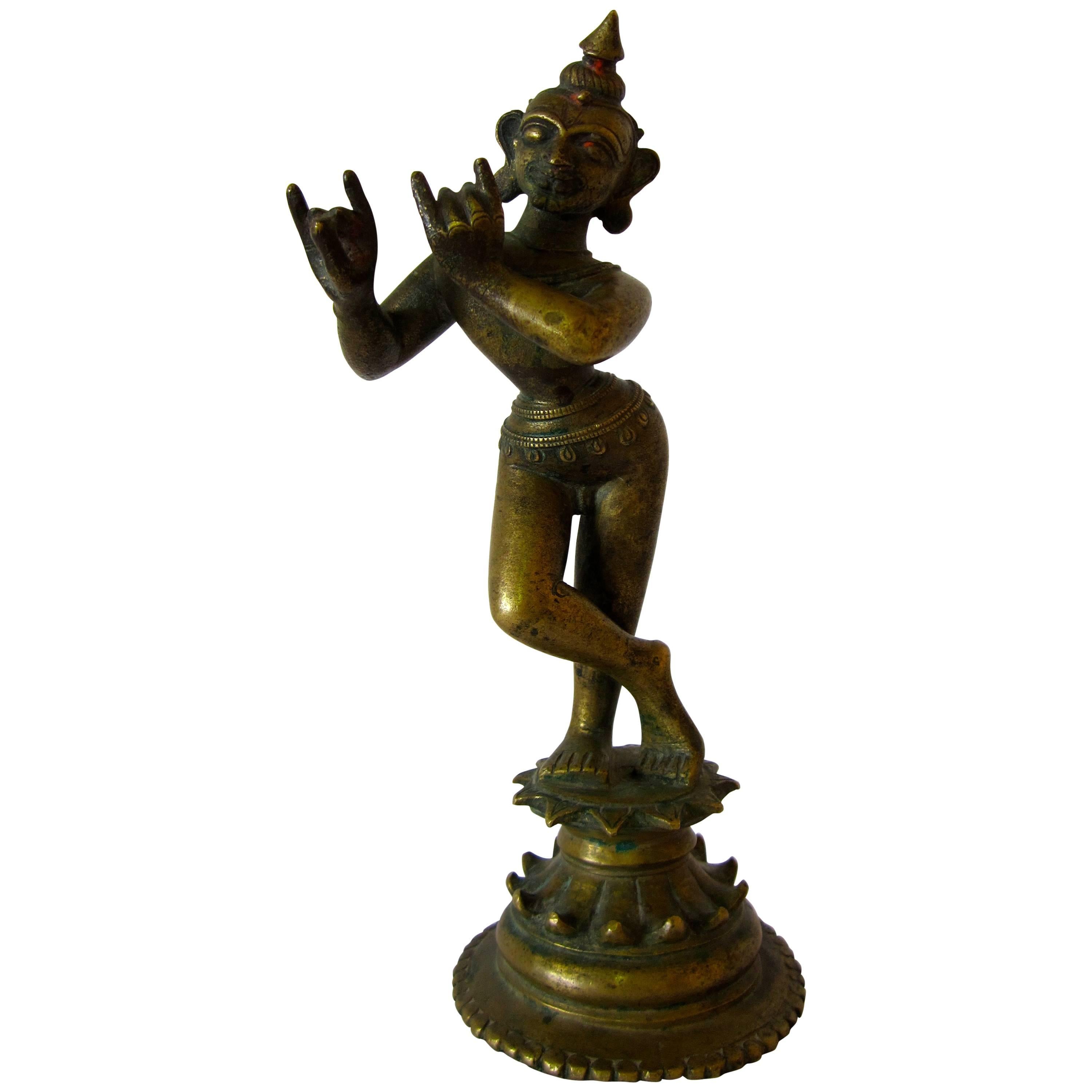 Indian Bronze Figure of Krishna Venugopala For Sale