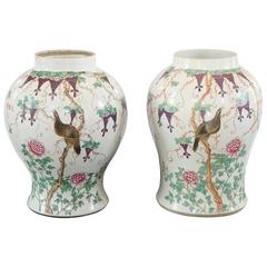 Vintage Matched pair of 20th Century Chinese Famille Rose Baluster Jars