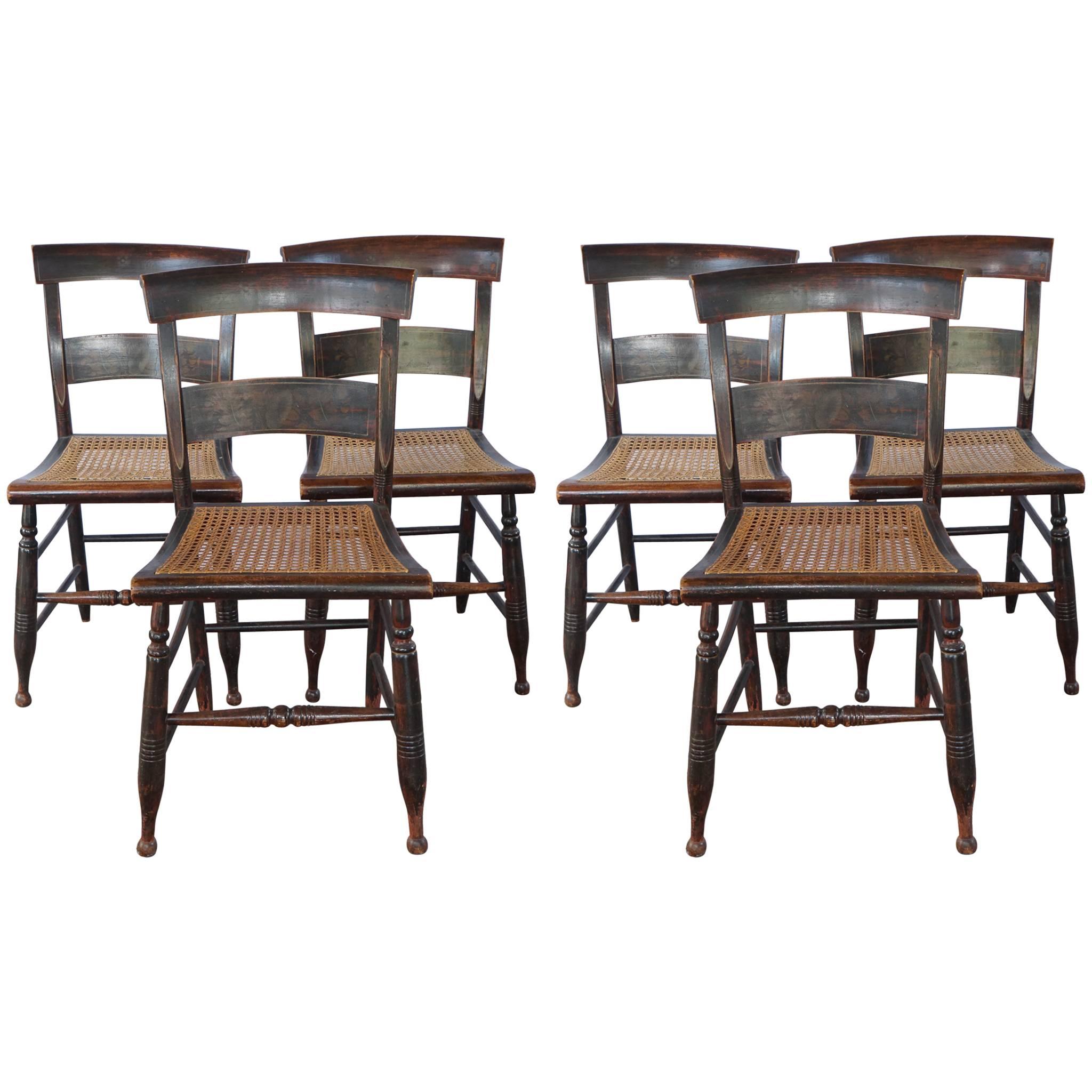 Set of Six American Ebonized Side Chairs with Original Decoration For Sale