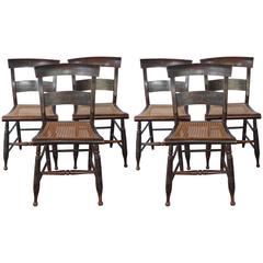 Set of Six American Ebonized Side Chairs with Original Decoration
