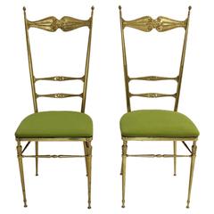Green and Gold Chiavari Brass Chairs, 1950s, Italy
