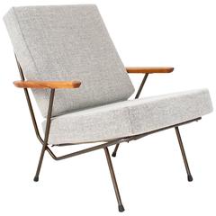 1954, Unique Dutch New Upholstered Koene Oberman Easy Chair in Metal and Nutwood