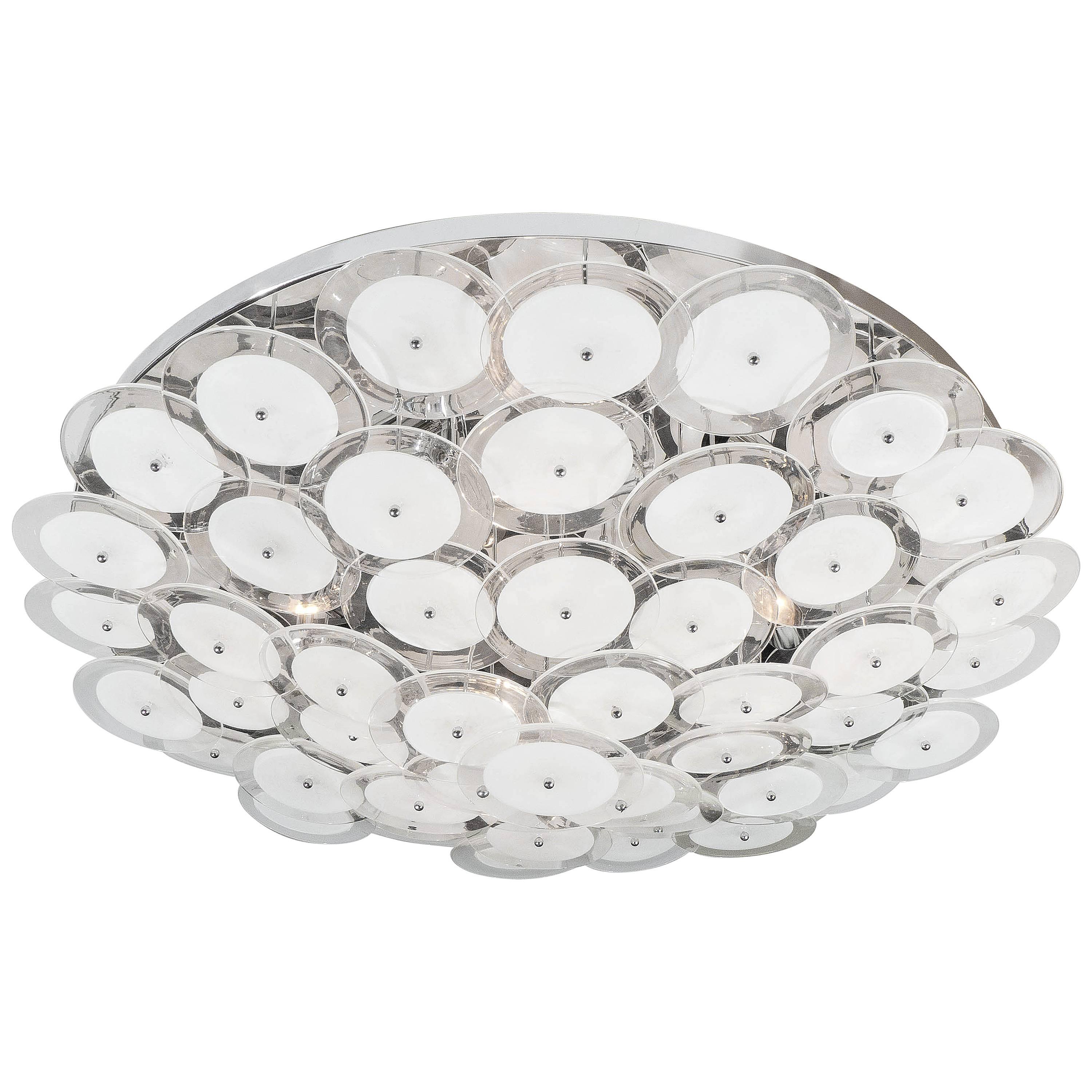 Custom White Murano Glass Disc Flush Mount Light For Sale