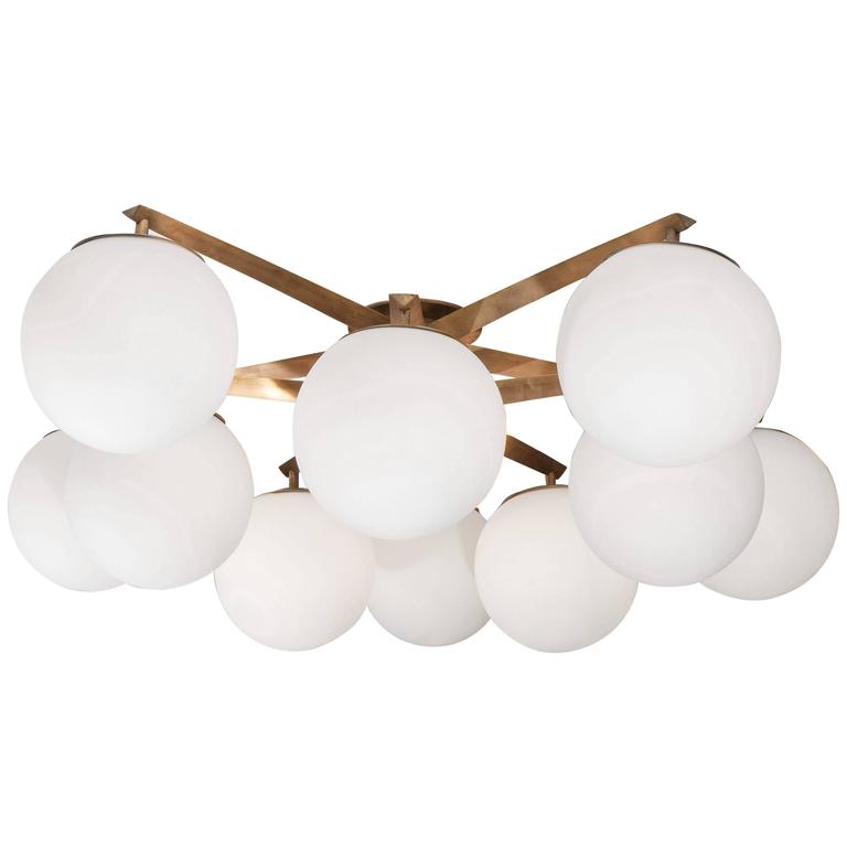Custom Antique Brass TenGlobe Ceiling Light For Sale at 1stDibs