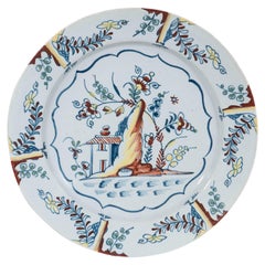 Antique Bristol Delft Charger Painted in Polychrome Colors circa 1760