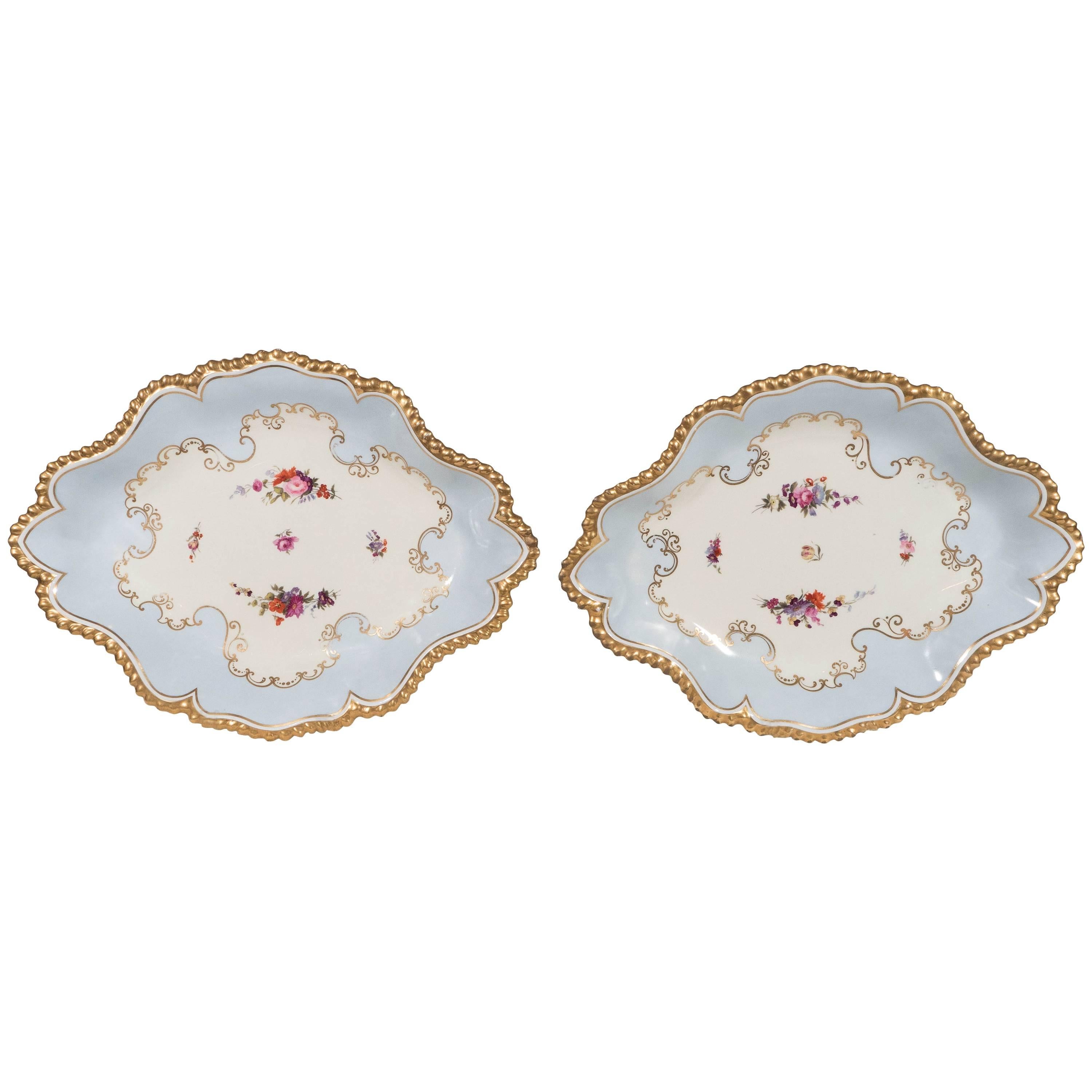 Pair Antique Worcester Porcelain Dishes Made in England circa 1820