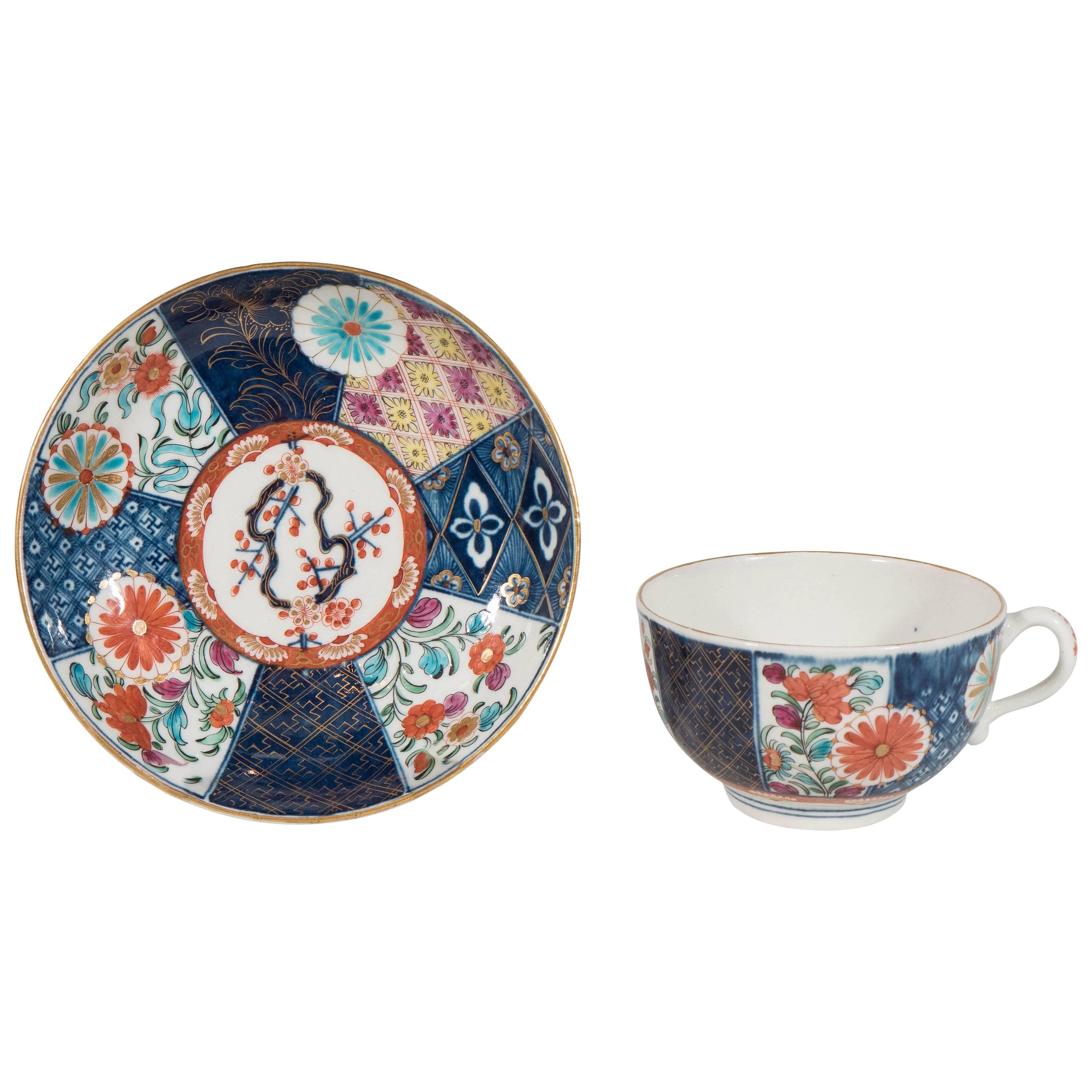 Dr. Wall Worcester Porcelain Cup and Saucer in the "Old Mosaick" Pattern