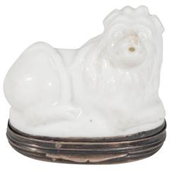  Antique Porcelain Lion Snuff Box Silver Mounted
