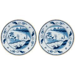 Pair of Blue and White Antique Dutch Delft Chargers