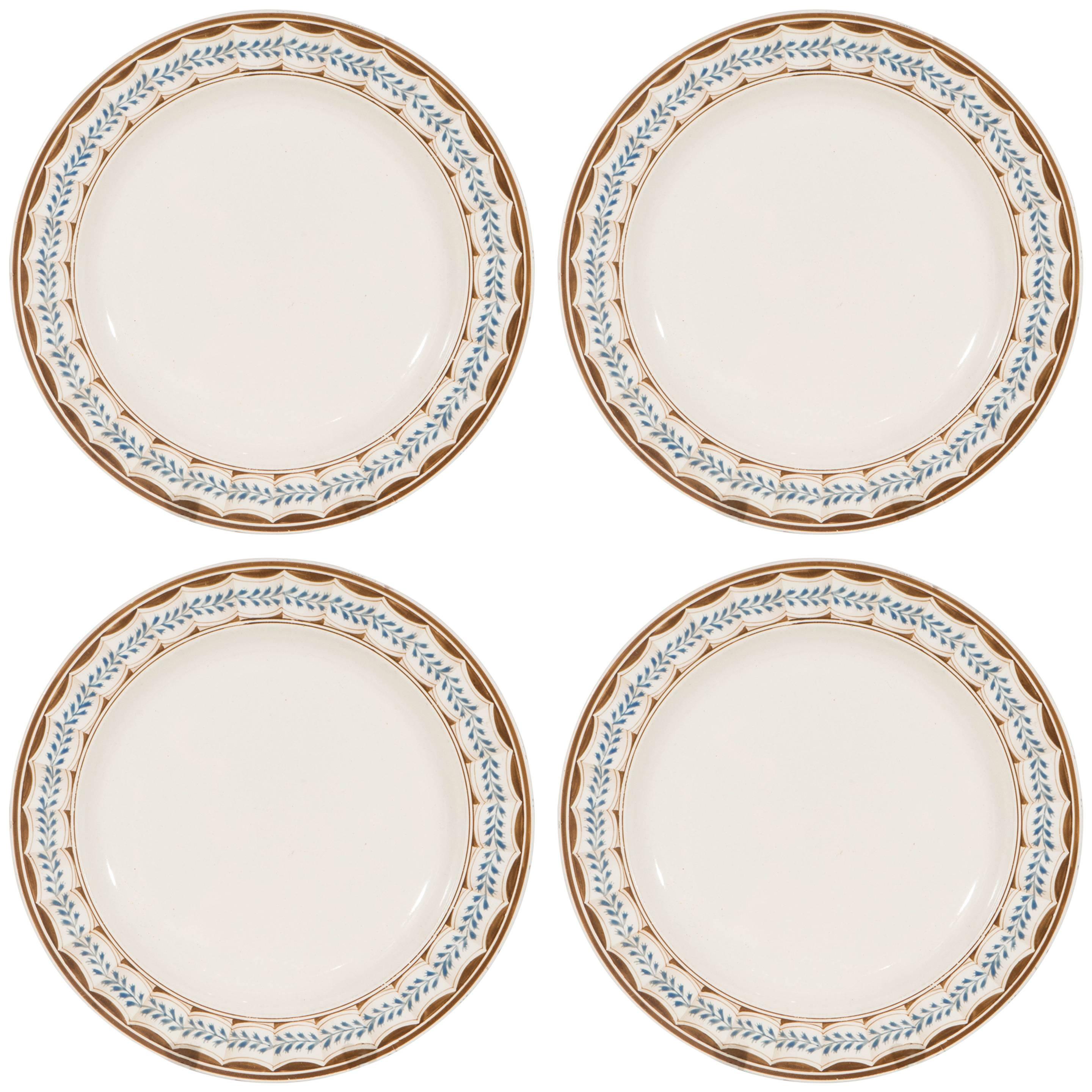 Four Wedgwood Creamware Dishes in the Lag and Feather Pattern