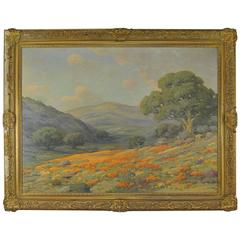 Poppies Oil on Canvas Hillside Near Bakersfield, CA by Angel Espoy