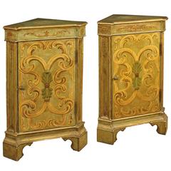 20th Century Pair of Lacquered and Golden Lombard Corner Cupboards