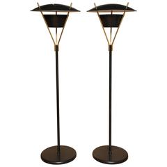 Pair of 1950s Gerald Thurston Brass and Black Metal Floor Lamps 6