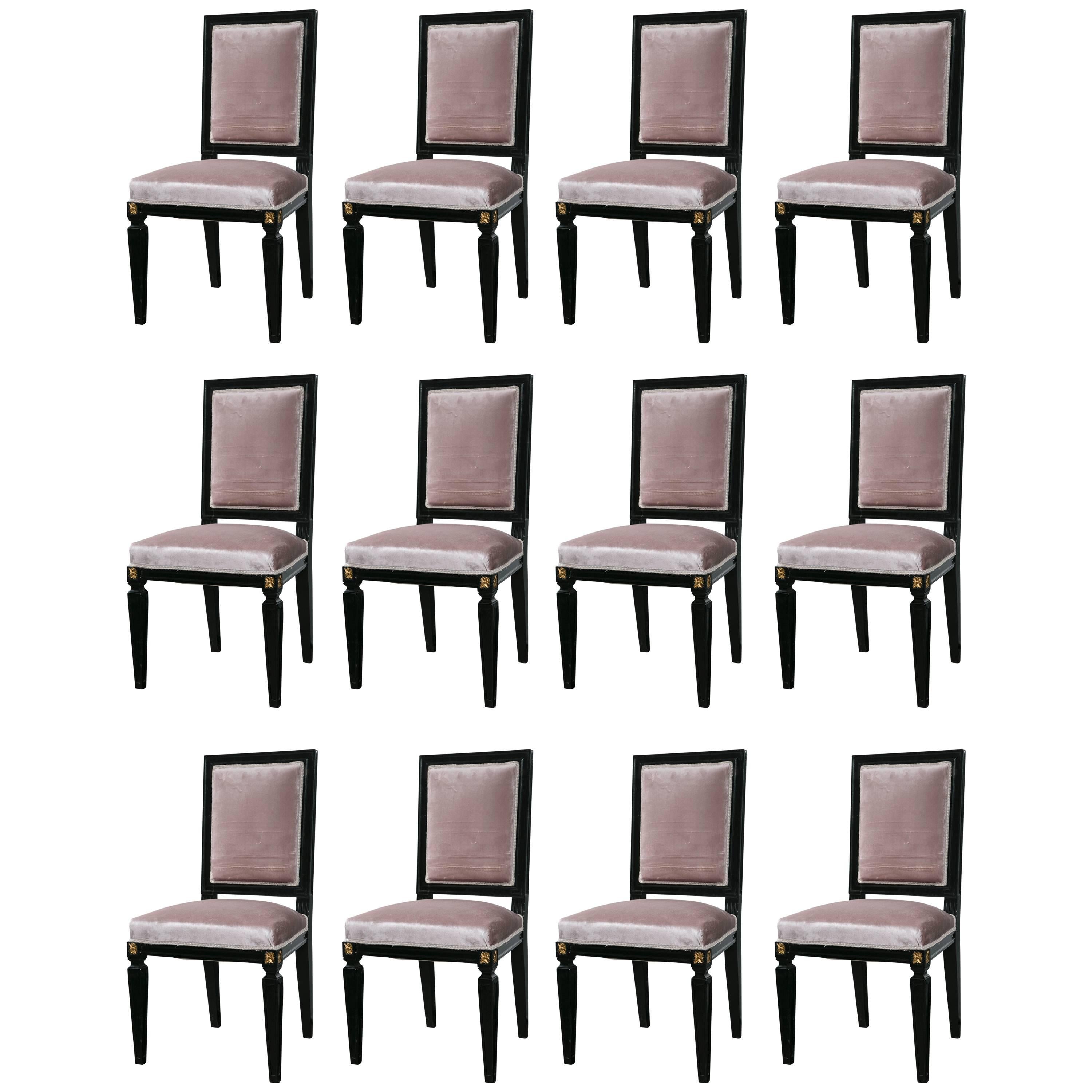 Set of 12 Mason Jansen Style Ebonized Dining Chairs Hollywood Regency Style