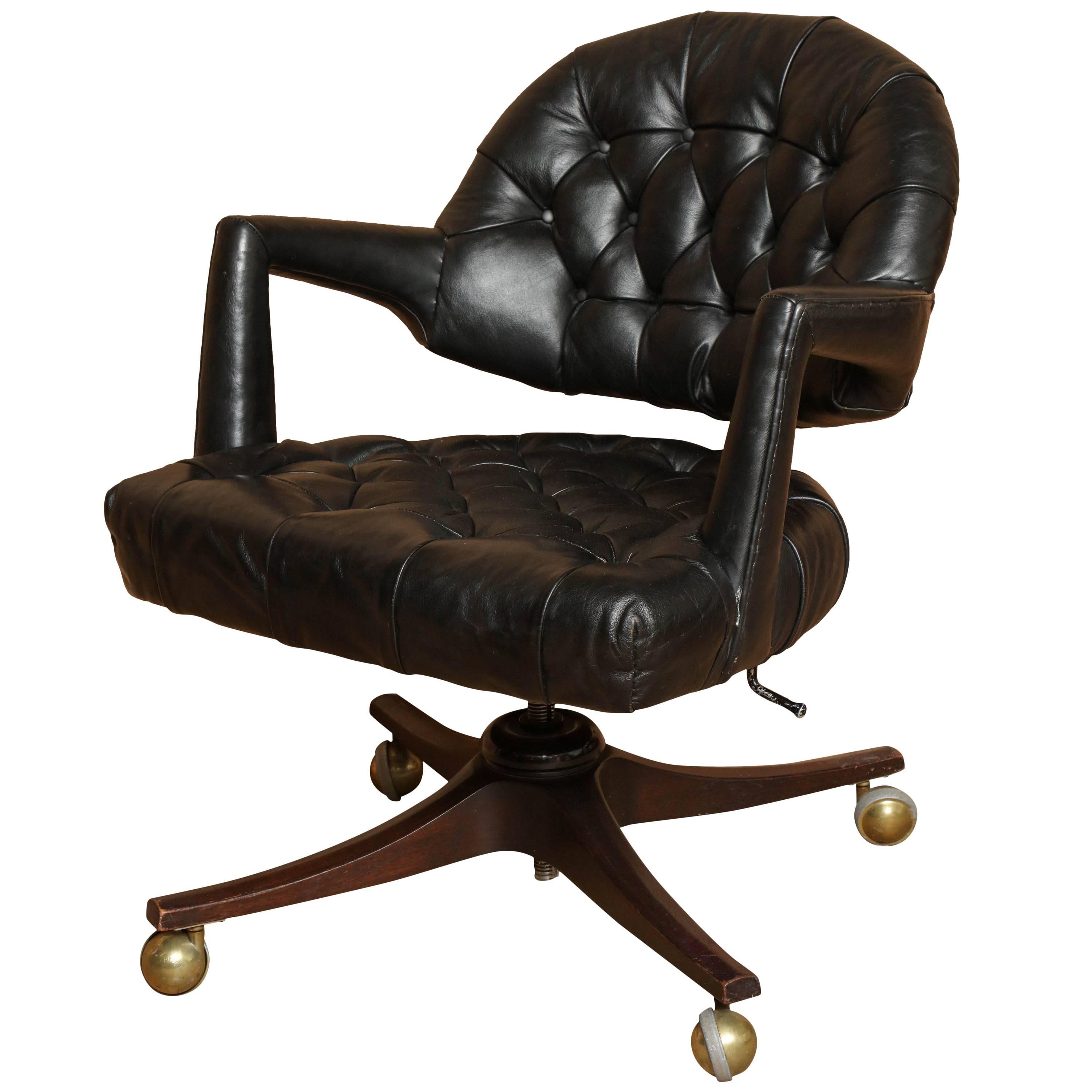 Dunbar "Executive" Swivel Office Chair in Black Leather by Edward Wormley