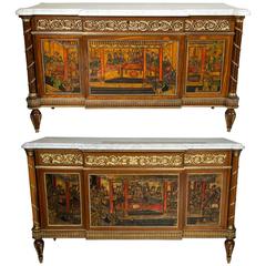 Pair of Louis XVI Style Monumental Compatible French Chinoiserie Commode Chests 11