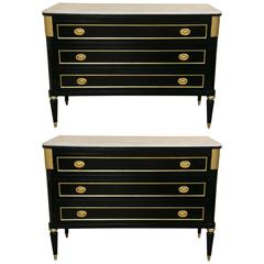 Pair of Marble Top Commodes with Bronze Mounts in the Style of Maison Jansen