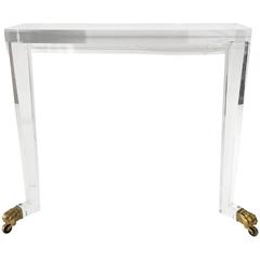 Marvelous Thick Lucite Lions Feet Console Table