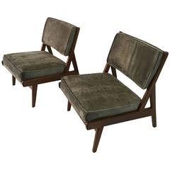 Vintage Jens Risom Pair of Walnut Lounge Chairs 'Labelled'