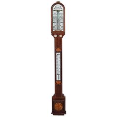 Good English Mahogany Marquetry Inlaid Stick Barometer, J. Hicks London