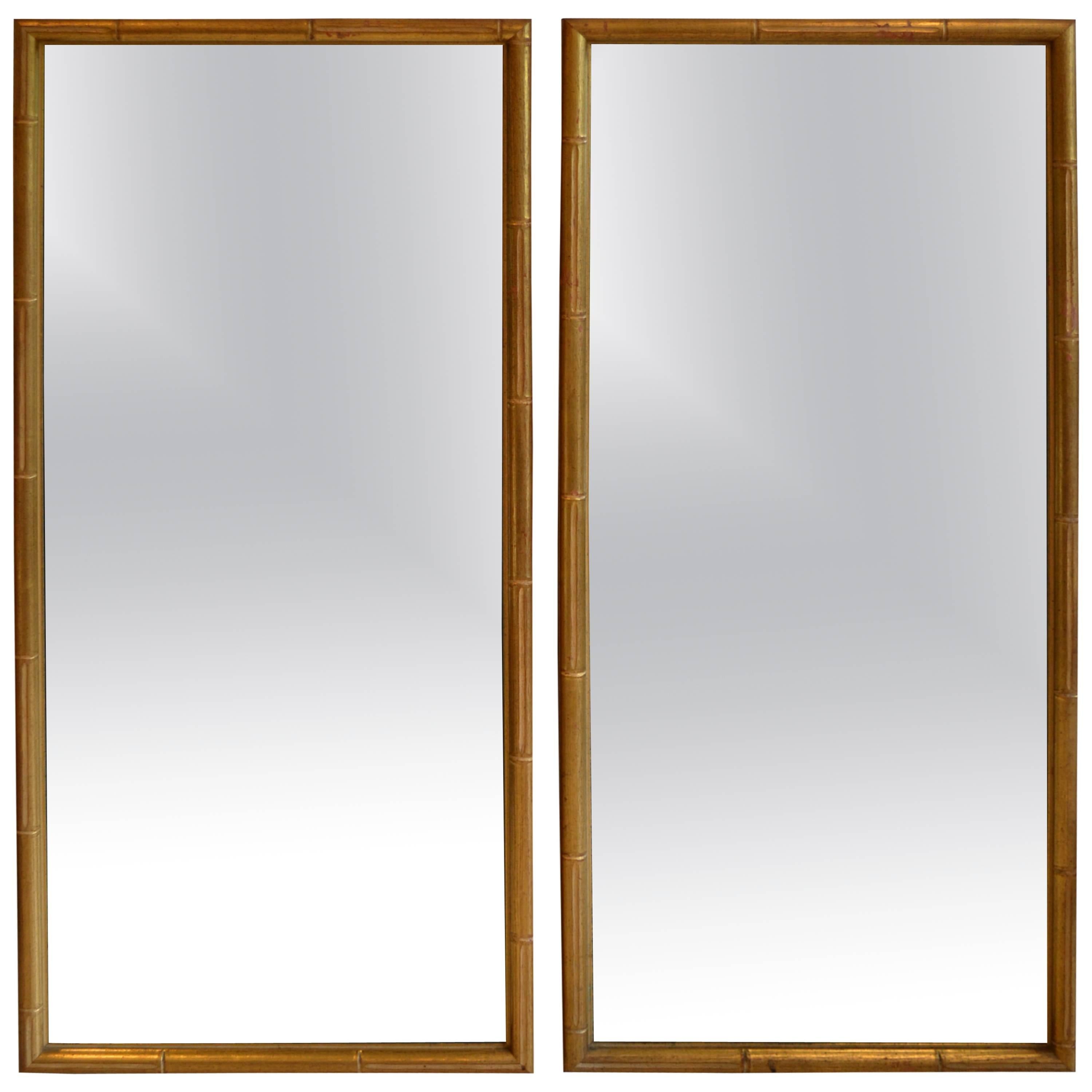 Pair of Hollywood Regency Giltwood Faux Bamboo Mirrors