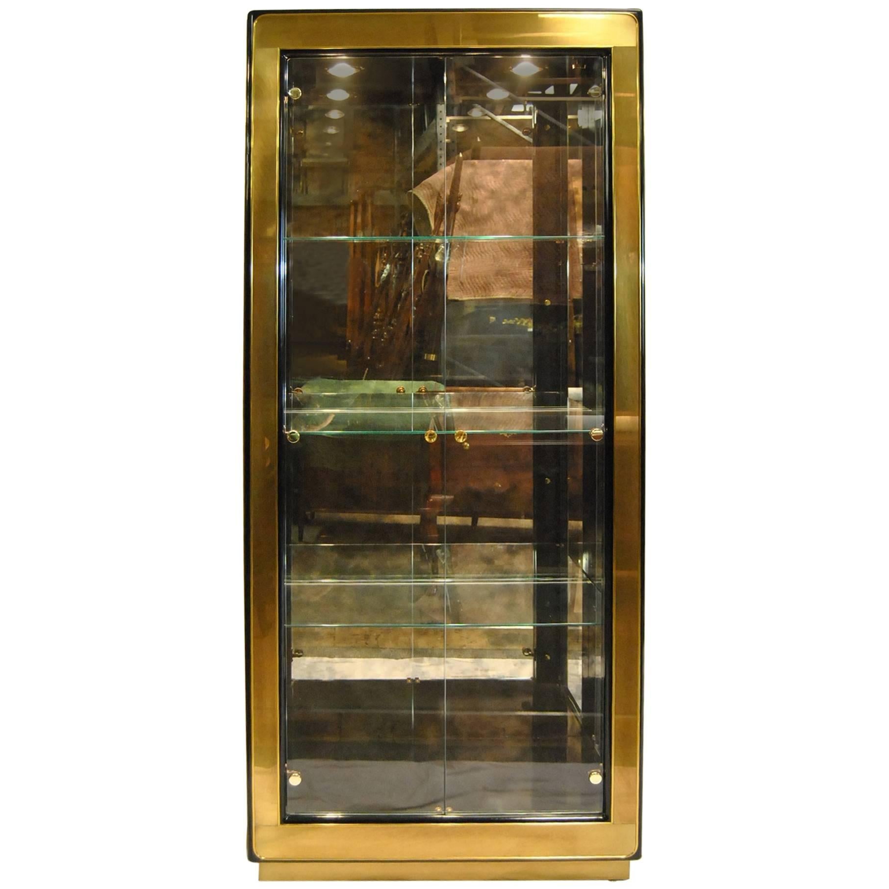 Modern Black Lacquer and Glass Curio Display Cabinet by Mastercraft Furniture