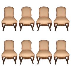 Set of Eight 19th Century Louis XV Carved Fruitwood Dining Chairs