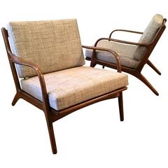 Pair of Danish Modern Bent Arm Lounge Chairs with Spindle Backs