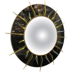 Large Brass and Glass Convex Mirror by Studio Ghiro, Italy, 2010