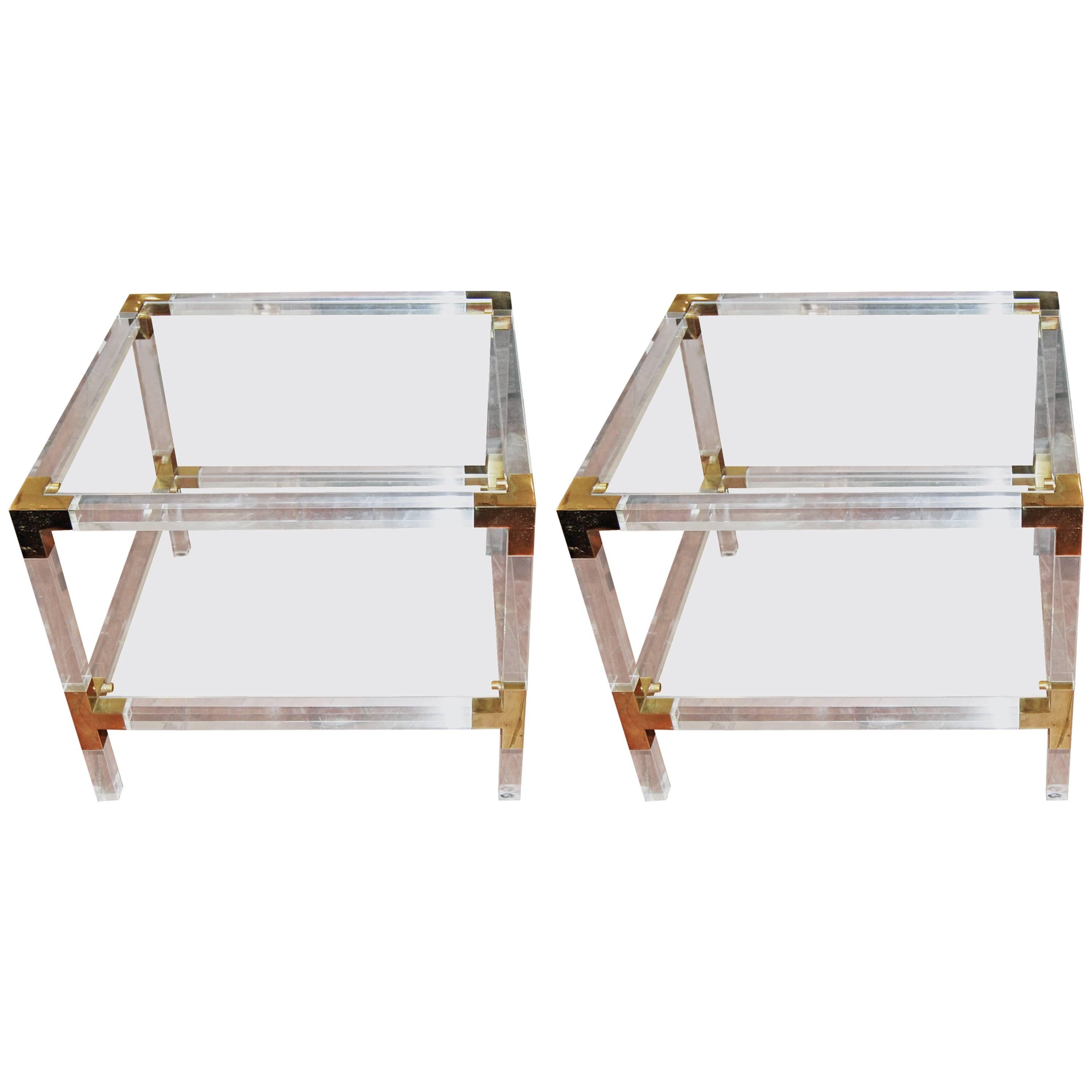 Matched Pair of Lucite and Brass