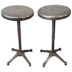 Vintage Pair of Industrial Brushed Steel Adjustable Pedestal Stools