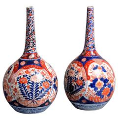 Antique 19th Century Pair of Imari Porcelain Bottle Vases