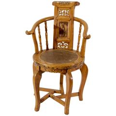 Petite Japanese Occasional Chair with Detailed Carvings