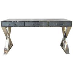 Faux Shagreen Leather and Stainless Steel Desk by Fabio Bergomi