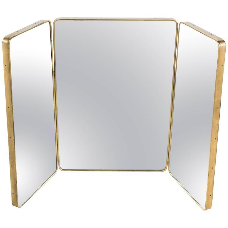 Oversize Italian Brass Trifold Mirror at 1stDibs 3 fold mirror, gold