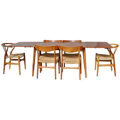 Impeccable Quality Hans Wegner Drop-Leaf Dining Table with Six Chairs