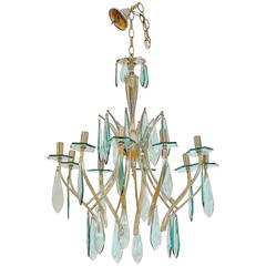 Brass and Glass Chandelier in the Style of Fontana Arte