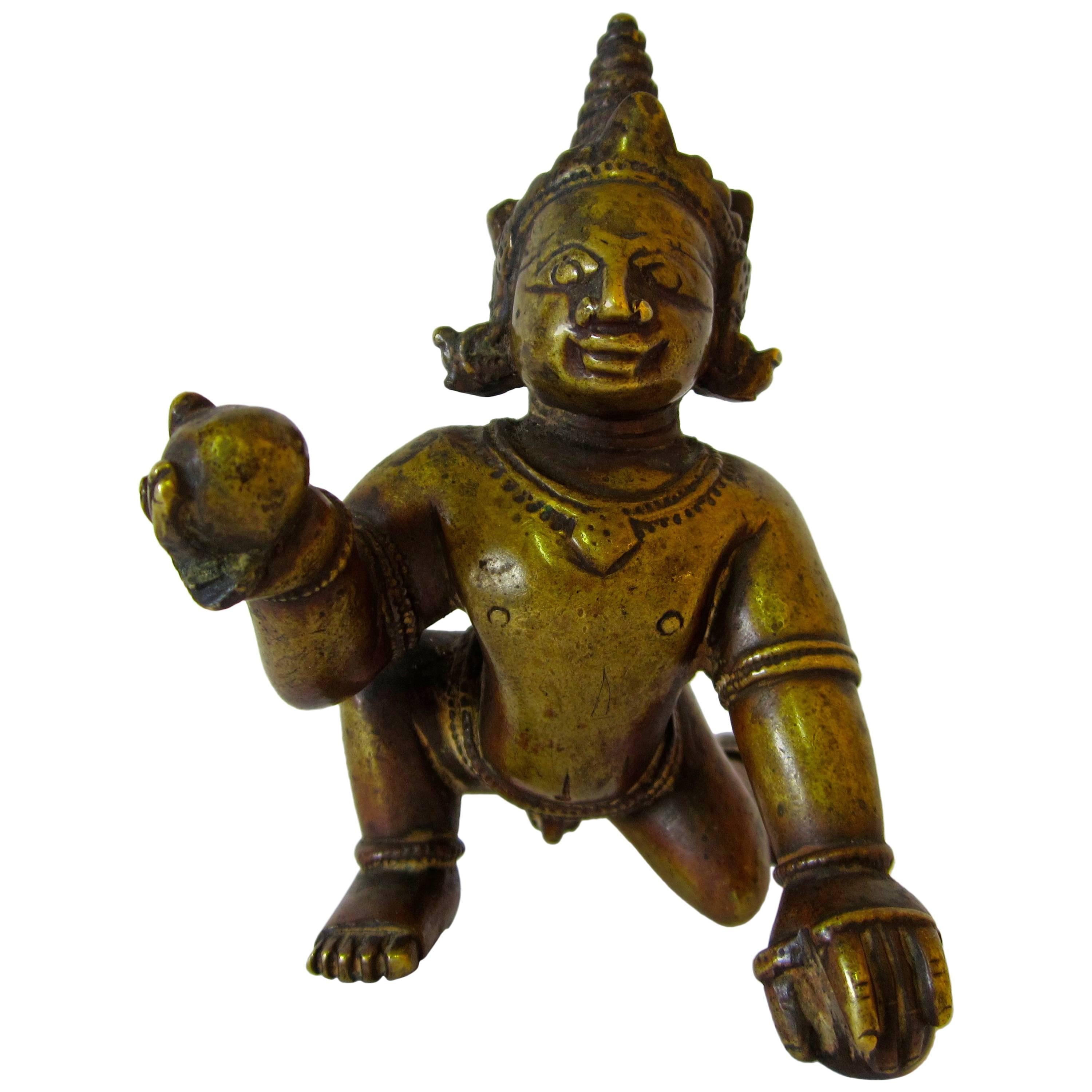 Indian Bronze Figure of Baby Krishna For Sale
