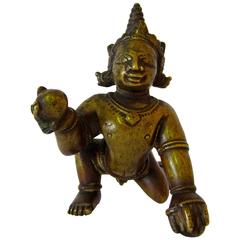 Antique Indian Bronze Figure of Baby Krishna