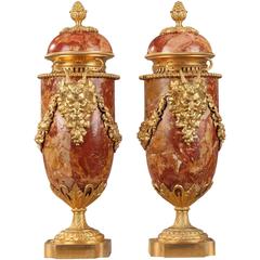Pair of Marble and Ormolu Vases with Satyr Heads, 19th Century