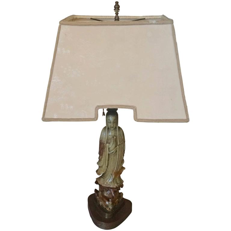 19th Century Carved Soapstone Asian Figural Lamp at 1stDibs