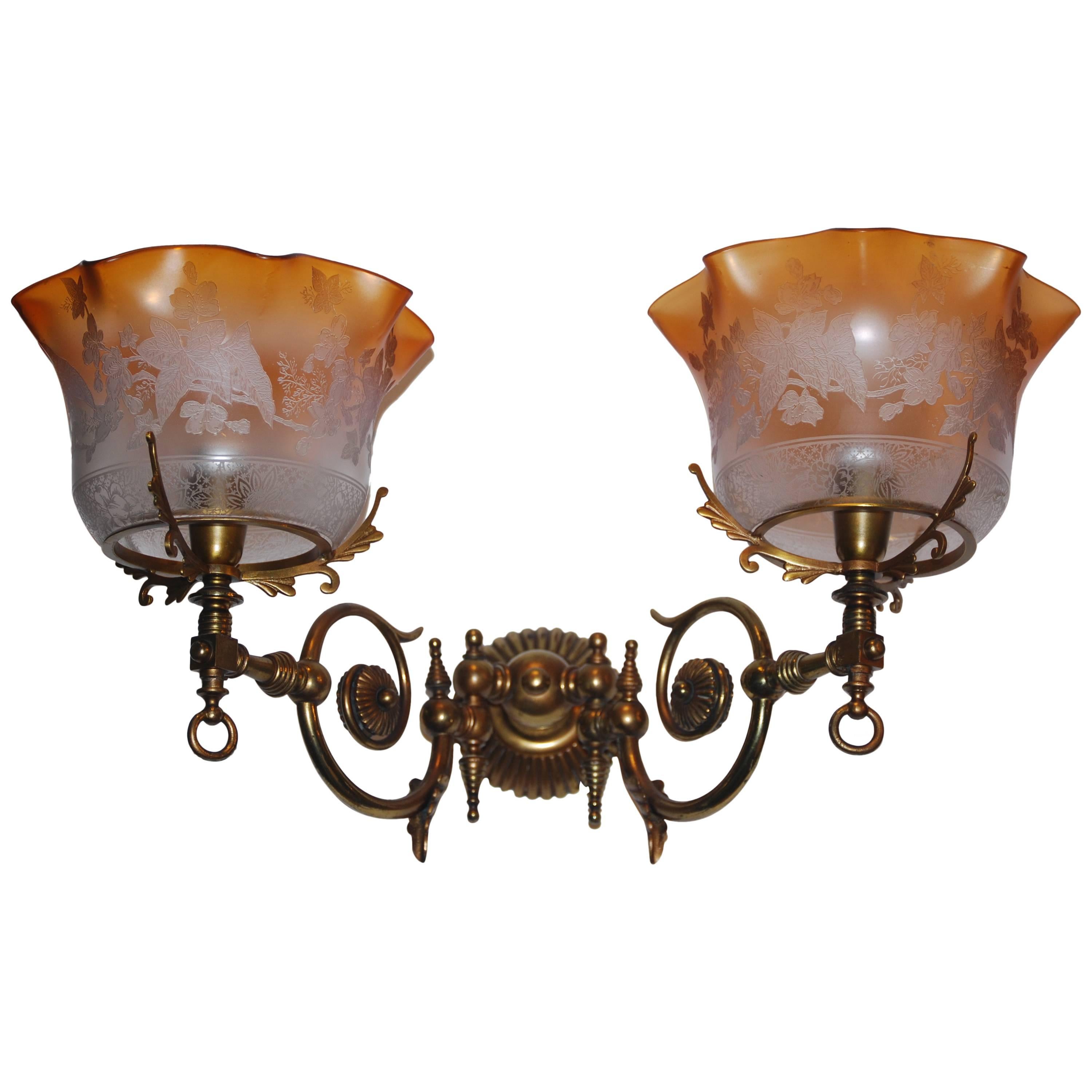 19th Century Gas Wall-Lights Napoleon III with Original Etched Glasses For Sale