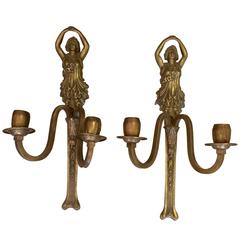 Pair of French Empire Antique Brass Sconces