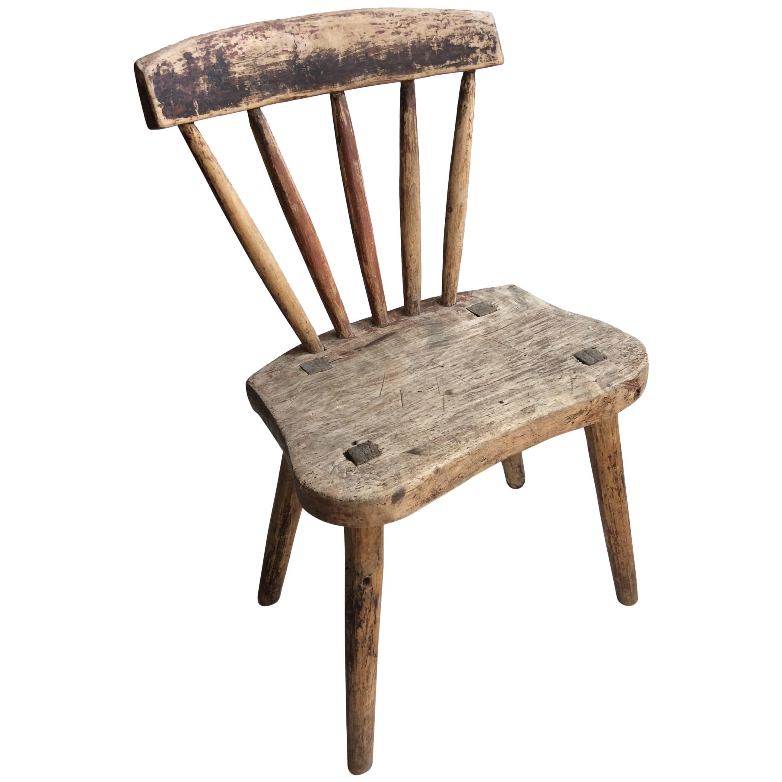 Primitive Swedish Wooden Chair from Dalarna For Sale