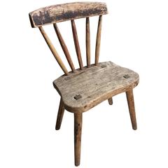 Primitive Swedish Wooden Chair from Dalarna